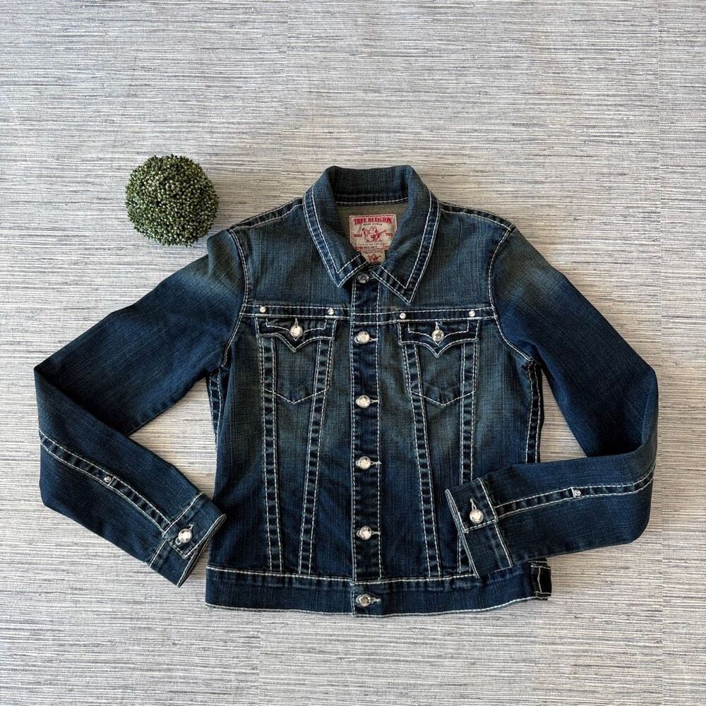 True Religion Y2K Disco Emily Crystal Embellished Denim Jacket Large